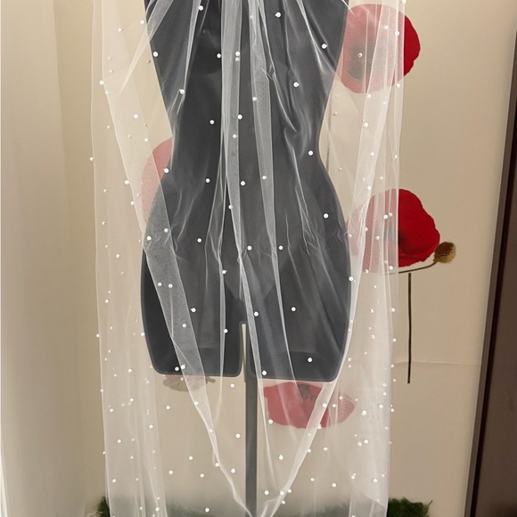 Pearl-Embellished Sheer Wedding Veil